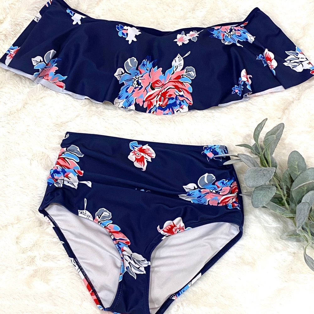 Floral Off Shoulder High Waist Bikini